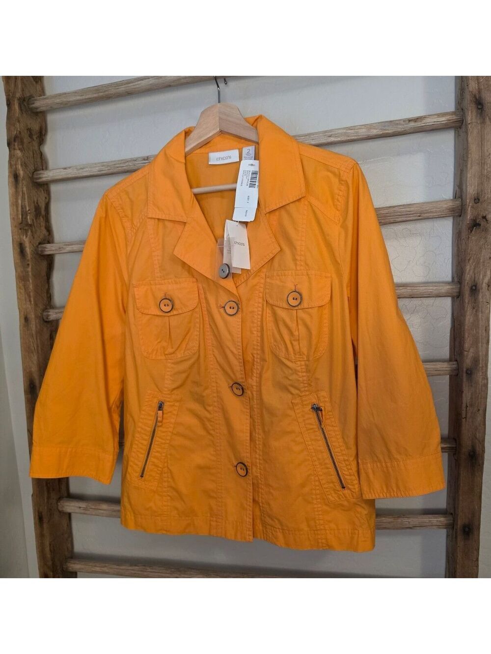 Chico's Women's Button-Up Jacket in Bright Orange Size 2